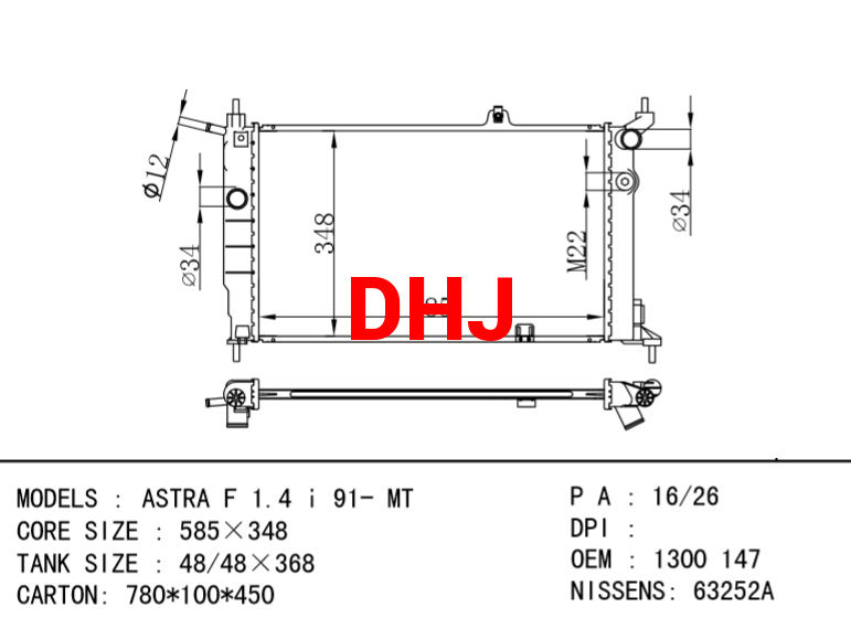 OPEL ASTRA F radiator 52455009 1300116 1300147 52459348