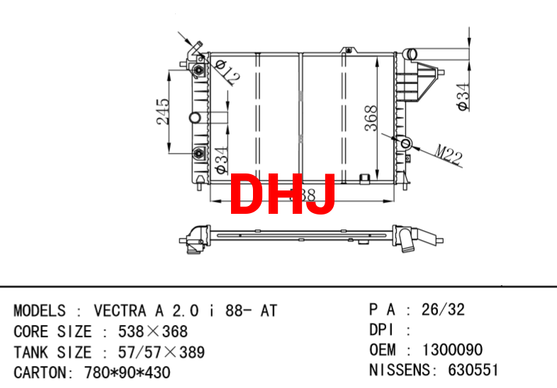 OPEL VECTRA A radiator 1300090 1300097 52450802 1300122 90442622 3096382