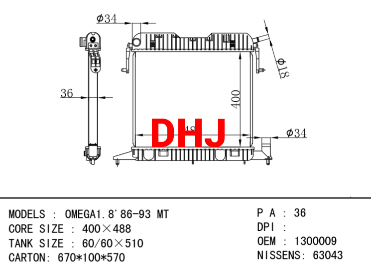 OPEL OMEGA radiator 1300131 90280692 1300009 3093049 90443402 1300011