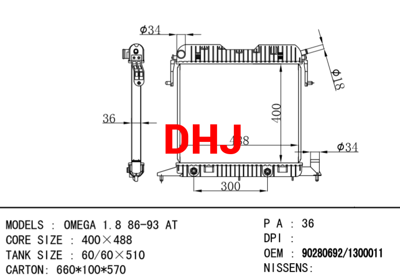 OPEL OMEGA RADIATOR 1300131 90280692 1300009 3093049 90443402 1300011