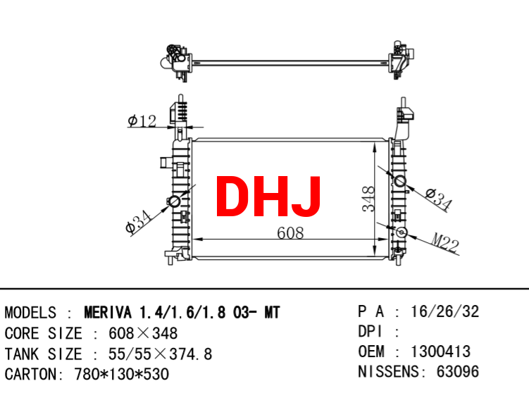 OPEL MERIVA RADIATOR 1300413 1300497 13181074 13303639