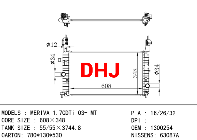 OPEL MERIVA RADIATOR 13130038 1300255 13130042 1300254