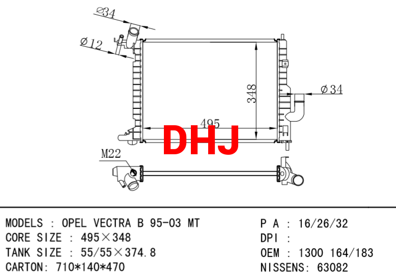 OPEL VECTRA B radiator 1300164 1300183 52464651 52479102