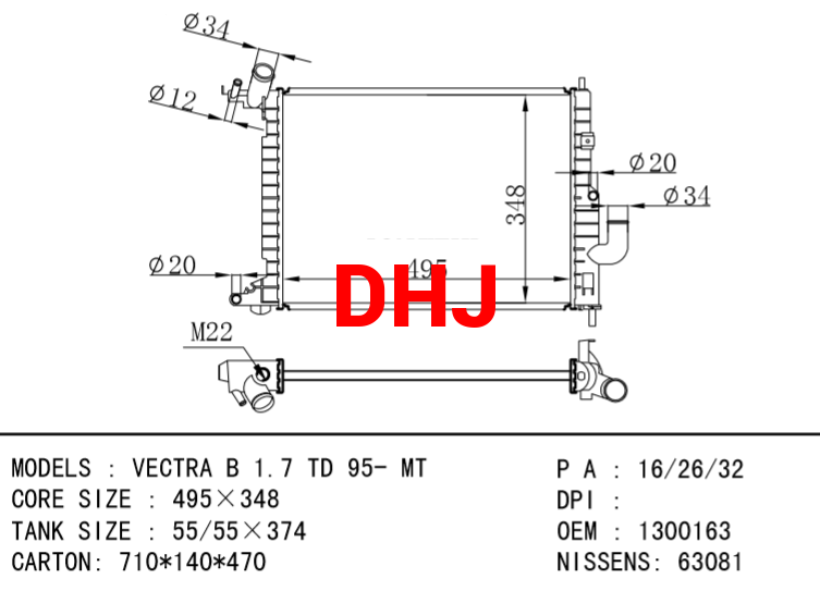 OPEL VECTRA B radiator 1300163 1300218 1300184