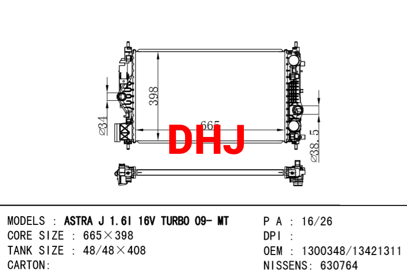 OPEL ASTRA J RADIATOR 1300348 13421311