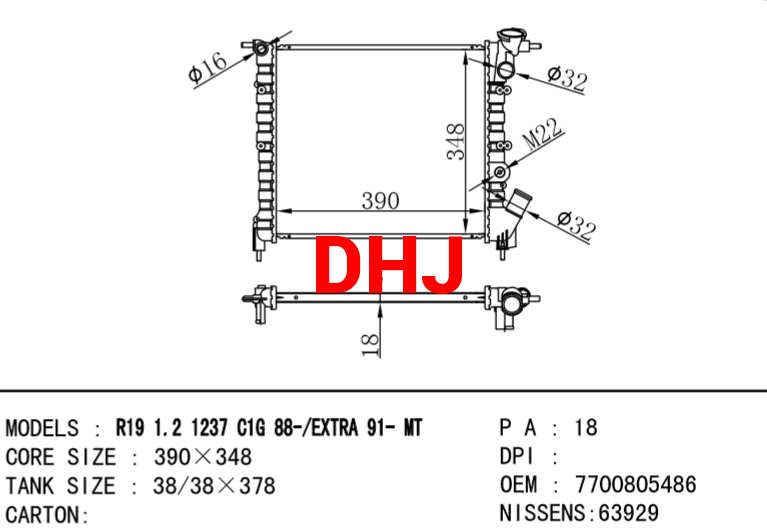 RENAULT 19 RADIATOR 7700805486 7701395090