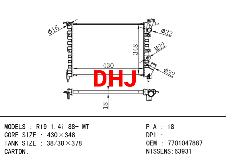 RENAULT 19 RADIATOR 7700786442 7700810264 7701047887