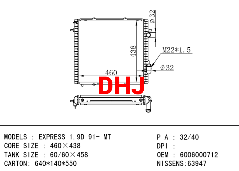 RENAULT EXPRESS Pickup RADIATOR 6006000712 7701352036