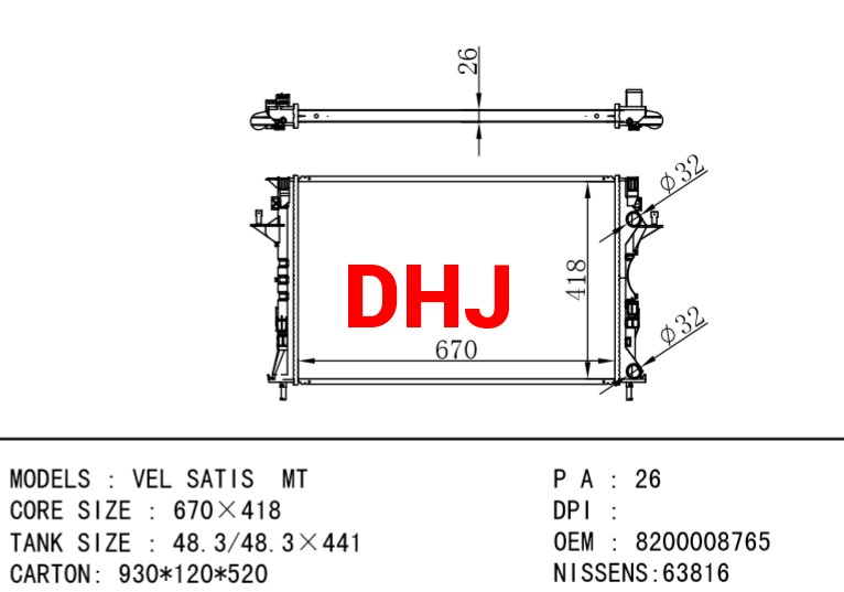 RENAULT VEL SATIS RADIATOR 7711134656 8200008765 8200008764 7711134658 8200302463