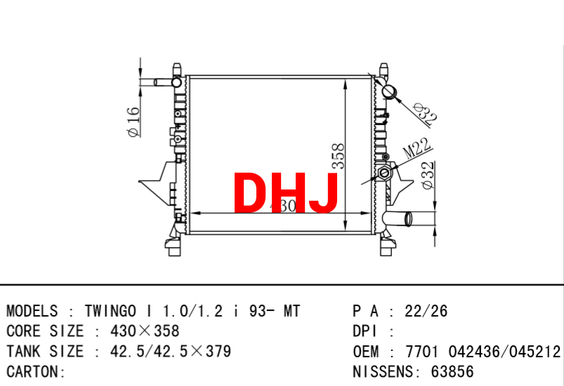 RENAULT TWINGO RADIATOR 7701045212 7701352580 7701499800 7701042436