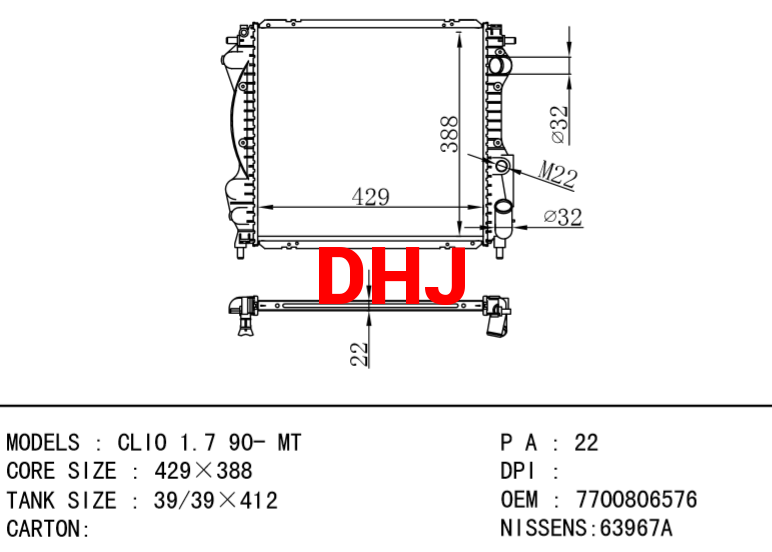 RENAULT CLIO RADIATOR 7700806576 7701806576