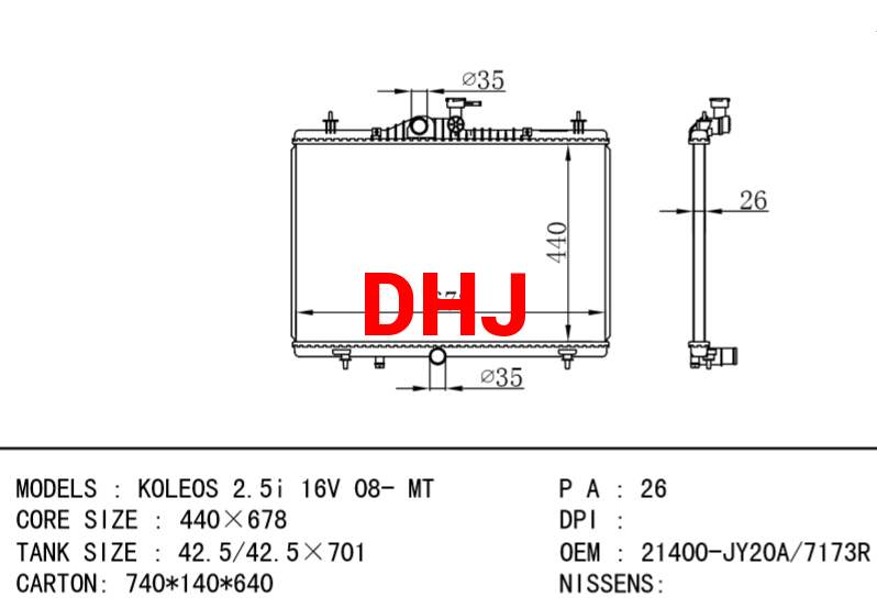 RENAULT KOLEOS radiator 214003414R 214007173R 21400JY00A 21400JY20A 214006645R