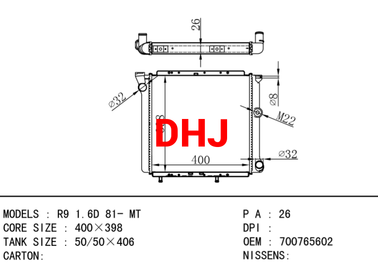 700765602 RENAULT R9 1.6D 81- M radiator