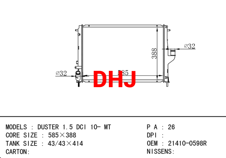 RENAULT DACIA DUSTER radiator 214100598R 8200582026