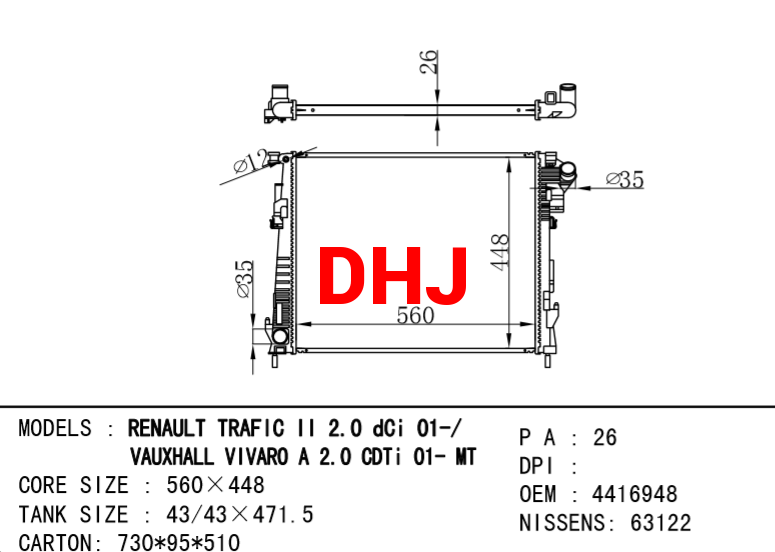 RENAULT TRAFIC II Bus radiator 2140000Q0C 93854164 4416948  8200411166 93854164