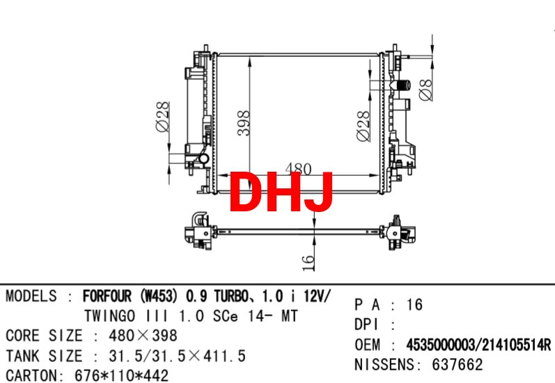 RENAULT FORFOUR RADIATOR,RENAULT TWINGO III RADIATOR 4535000003/214105514R