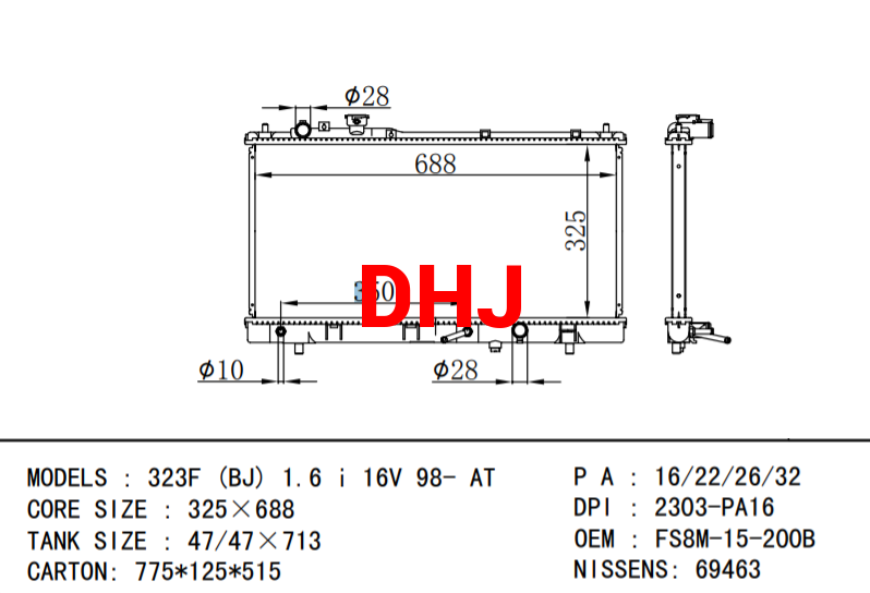 MAZDA 323F radiator FS7P15200A 69463 FS8M15200C ZM4415200 FS7P15200C FS8M15200B F