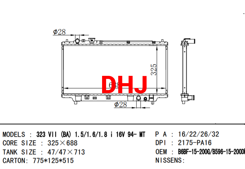 MAZDA 323 F V radiator B59615200D BPD315200H B6BF15200J B6BF15200H B6BF15200G