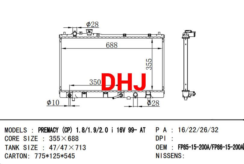 MAZDA PREMACY (CP) RADIATOR FP8515200A FP8615200 FP8615200A FP8615200B FP8615200C