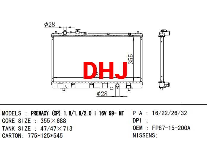 MAZDA PREMACY (CP) RADIATOR FP8715200A FP8715200B FP8815200B FP8715200C FP8815200