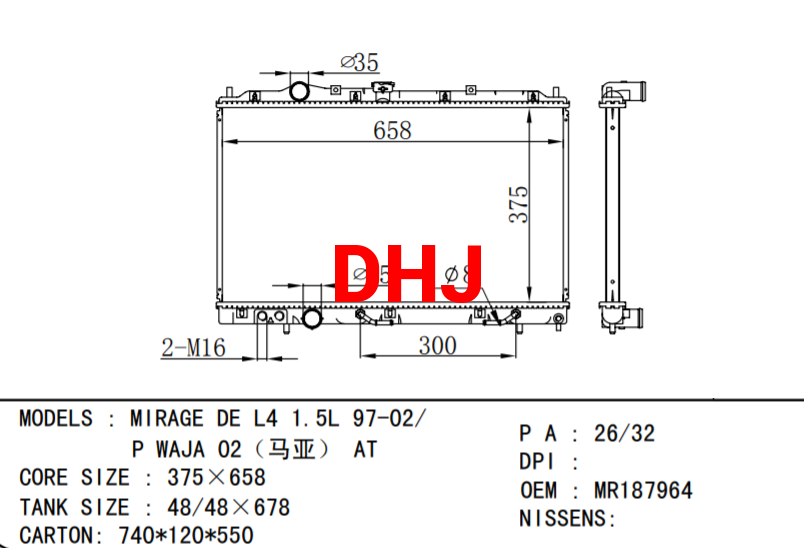 MITSUBISHI MIRAGE radiator MR187964 P WAJA radiator Malaysia