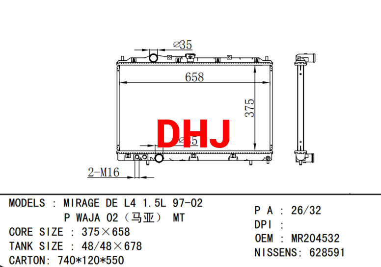 MITSUBISHI MIRAGE radiator MR204591 MR299619 MR187961 MR187964 MR204532 MR299618