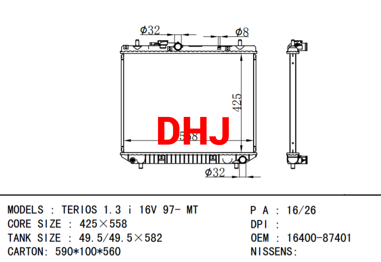 DAIHATSU radiator TARUNA 16400-87401 1640087401 DAIHATSU TERIOS 1.3 i 16V 97- MT radiator