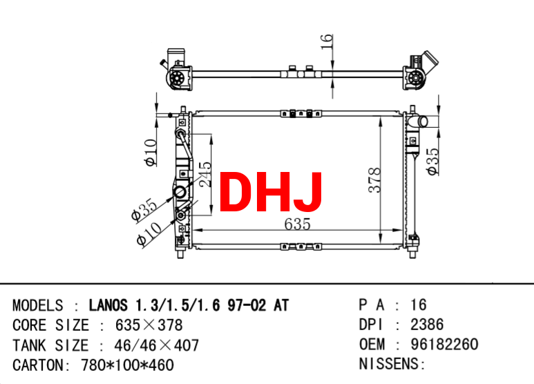 DAEWOO LANOS Saloon (KLAT) RADIATOR CHEVROLET 96182260 52484449 96182261 96182260 620829 96559564