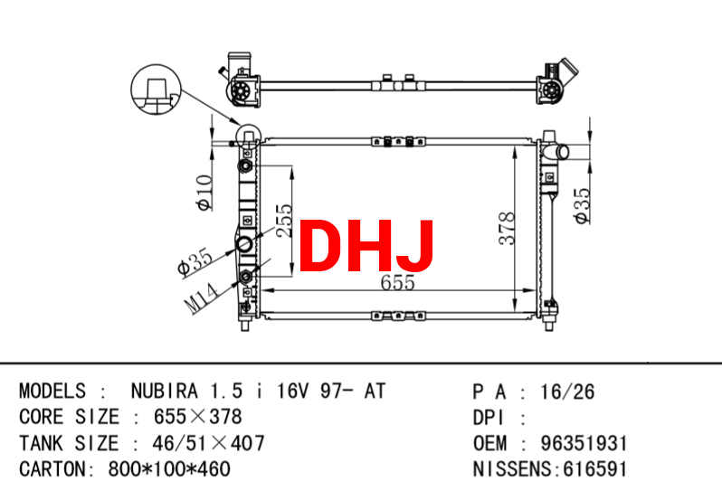 DAEWOO NUBIRA radiator 96351931 52484500 96351263 96181931 P96351263 96181369 965