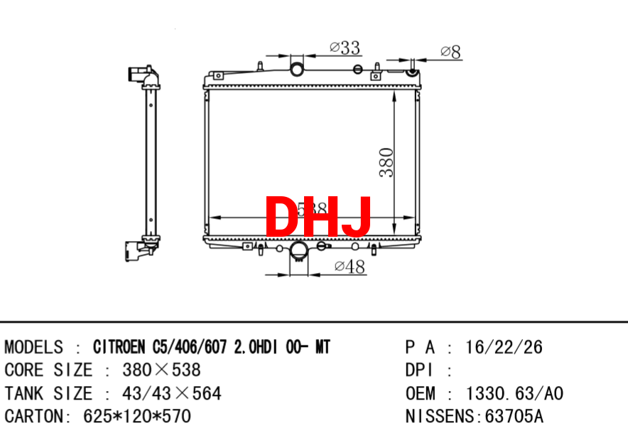 PEUGEOT 406 Break 607 CITROEN C5 RADIATOR OEM 1330.63 1330.A0 1331.FT 1330 68 133