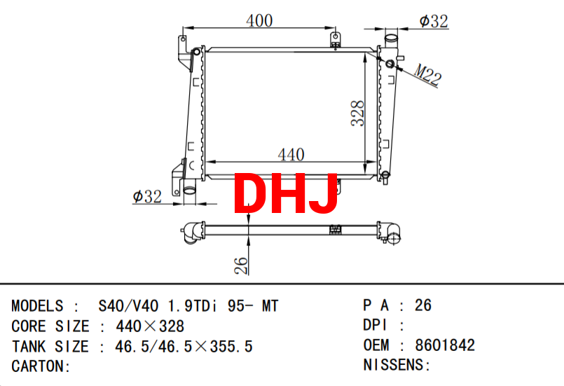 VOLVO radiator OEM:8601842  S40/V40 1.9TDi 95- MT