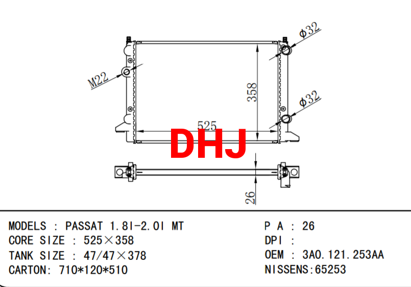 3A0121253AA  3A0.121.253AA Radiator For VW PASSAT