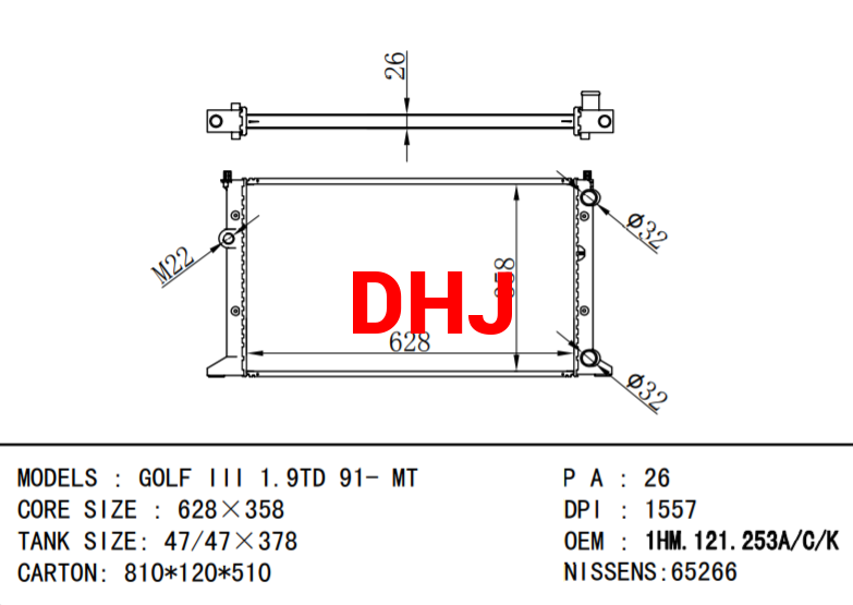 VW radiator 1HM121253A 1HM121253C 1HM121253Q 1E0121253 1E0121253A 1E0121253C 1HM1