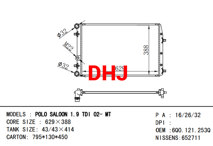 VW POLO radiator 6QE121253 6Q0121253R 6Q0121253Q  6Q0121253M 6LL121253 6Q0121253A