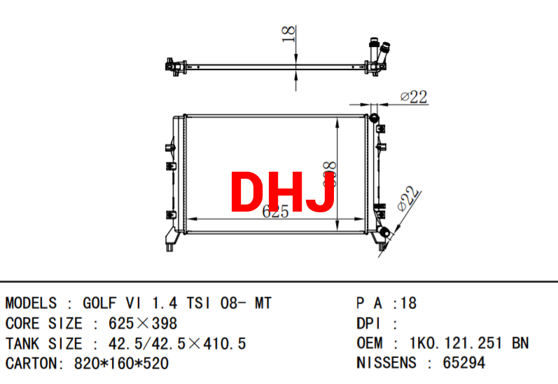 VW GOLF  Radiator 1K0121251CM 1K0121251BN 1K0121251BB