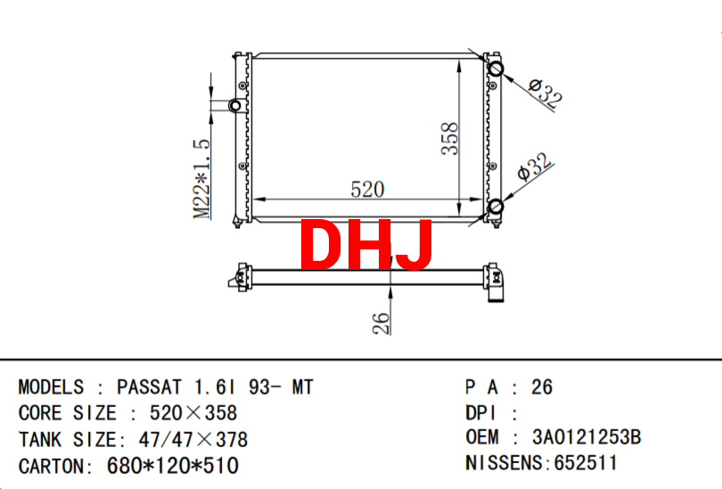 VW PASSAT radiator oem 3A0121253 3A0121253B