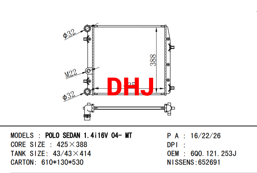 VW Radiator oem 6Q0121253K 6Q0121253AG 6Q0121253K 6Q0121253J 6QE121253
