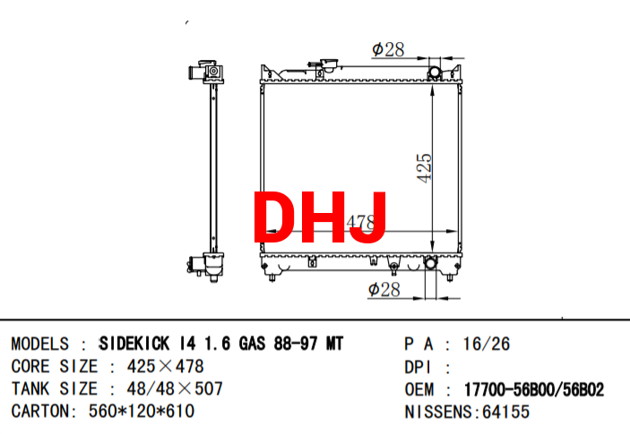 SUZUKI SIDEKICK RADIATOR 1770086C01 1770056B01 1770056B00 17700-56B02