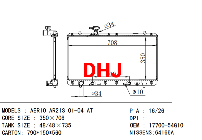 17700-54G10 SUZUKI radiator for AERIO AR21S 01-04 AT