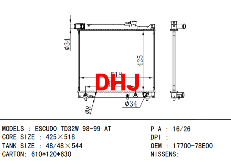 1770078E00 1770078E10 SUZUKI radiator for ESCUDO TD32W 98-99 AT