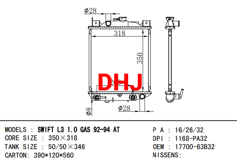 SUZUKI SWIFT radiator 1770063B32 1770083830 17700-83830