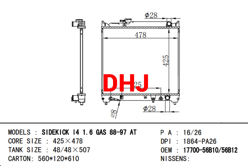 SUZUKI SIDEKICK 14 RADIATOR 1770056B10 1770056B11 1770056B12