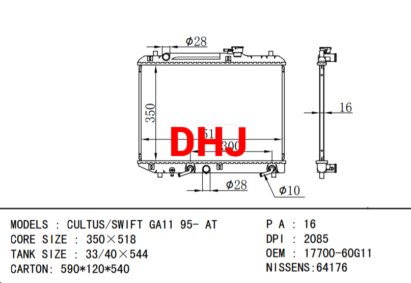SUZUKI RADIATOR FOR CULTUS/SWIFT GA11 1770060G1 1770060G12