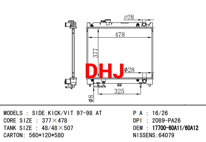 SUZUKI radiator 1770060A00 1770060A11 1770085C01 1770060A12 SIDE KICK/VIT 97-98 A