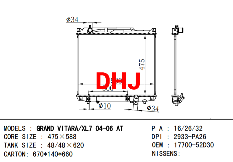 SUZUKI GRAND VITARA radiator 1770052D30 1770052D10 1770052D20