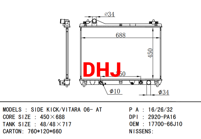 17700-66J10 SUZUKI radiator for SIDE KICK/VITARA 06- AT