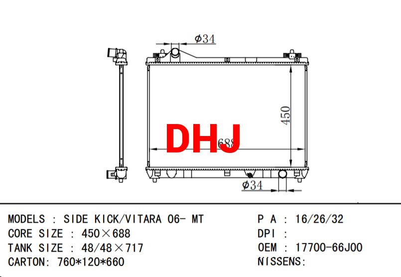 1770066J20 1770066J00 SUZUKI radiator for SIDE KICK/VITARA