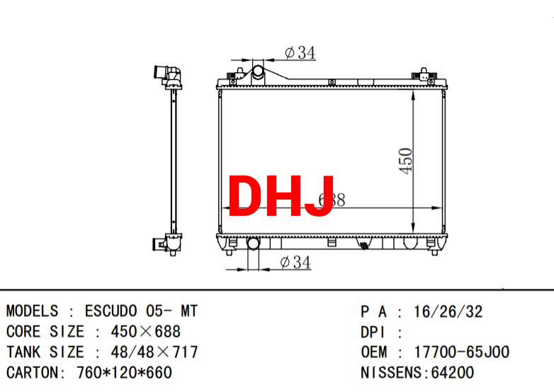1770065J20 1770065J00 SUZUKI radiator ESCUDO 05- MT