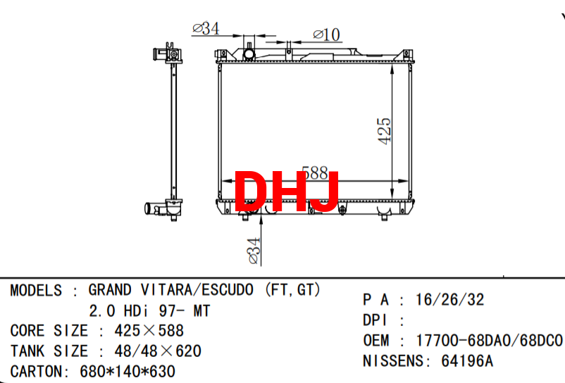 SUZUKI GRAND RADIATOR 1770068DA0 1770068DB0 1770068DC0