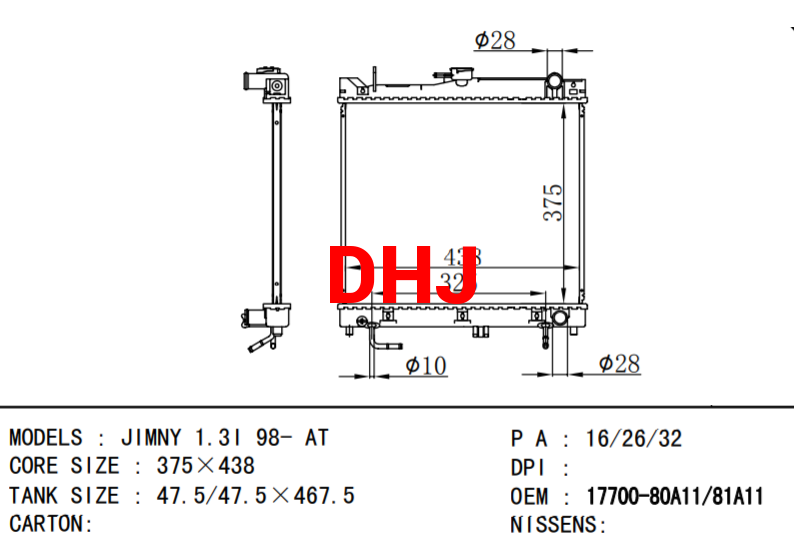 1770080A11 1770081A11 1770080A10 1770082A00 1A2515200 SUZUKI JIMNY radiator